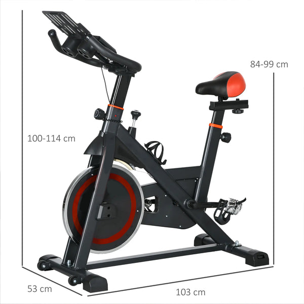 Exercise bike with dumbbells at the rear