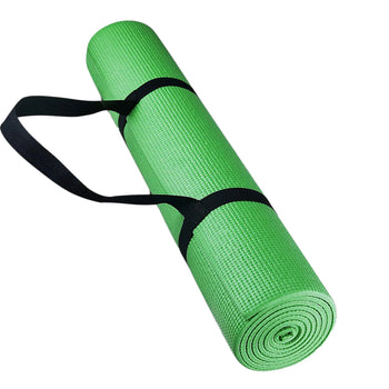 Green yoga mat with carry strap