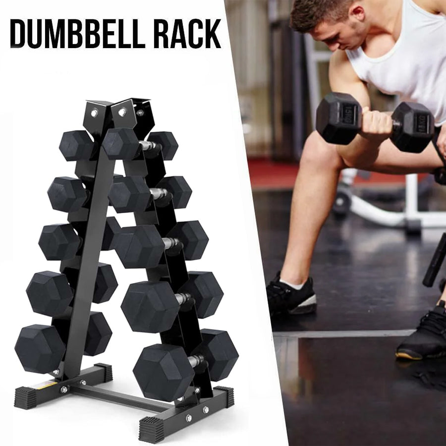 Hex Dumbbells 6 Tier Rack with or without Weights & Bench – Vertical Dumbbell Storage Stand for Home Gym (2.5kg–30kg)