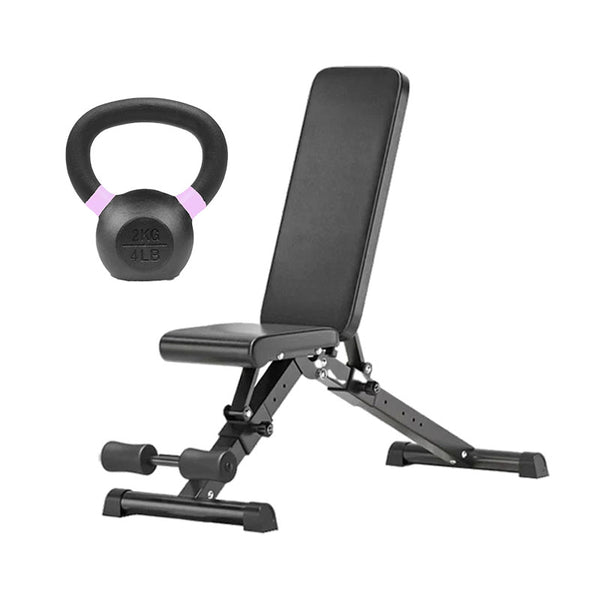 Cast iron kettlebell and adjustable weight bench