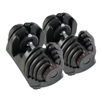 Pair of adjustable dumbbells with selector bases