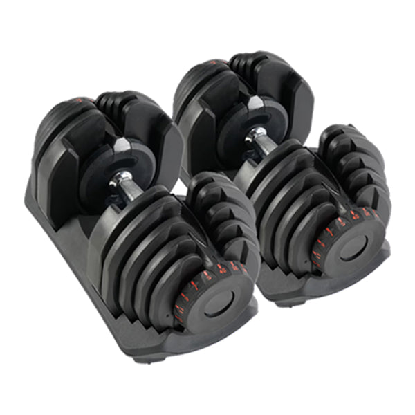 Pair of adjustable dumbbells with selector bases