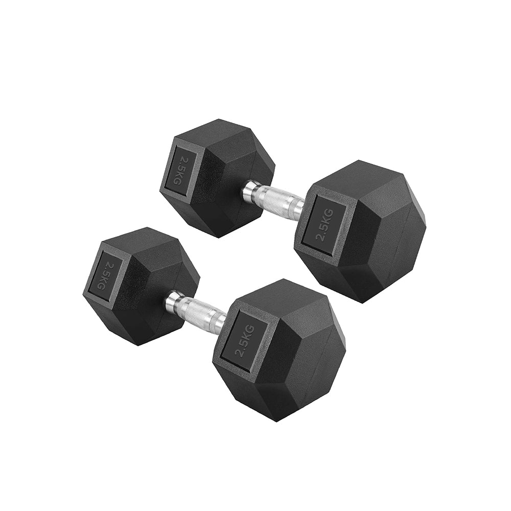Hex Dumbbells Pair – Rubber-Coated Cast Iron – 2.5kg to 50kg – Premium Gym Weights