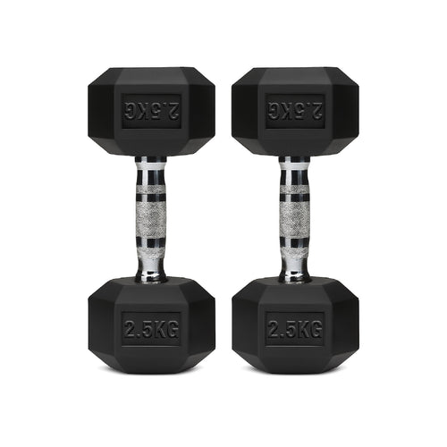 Pair of black hex dumbbells with chrome handles