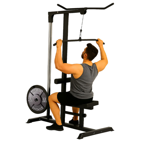 Person using a seated cable training tower