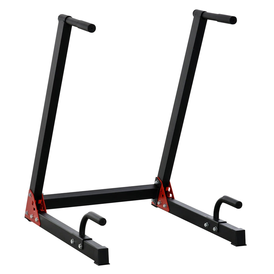 Freestanding dip station with red crossbar