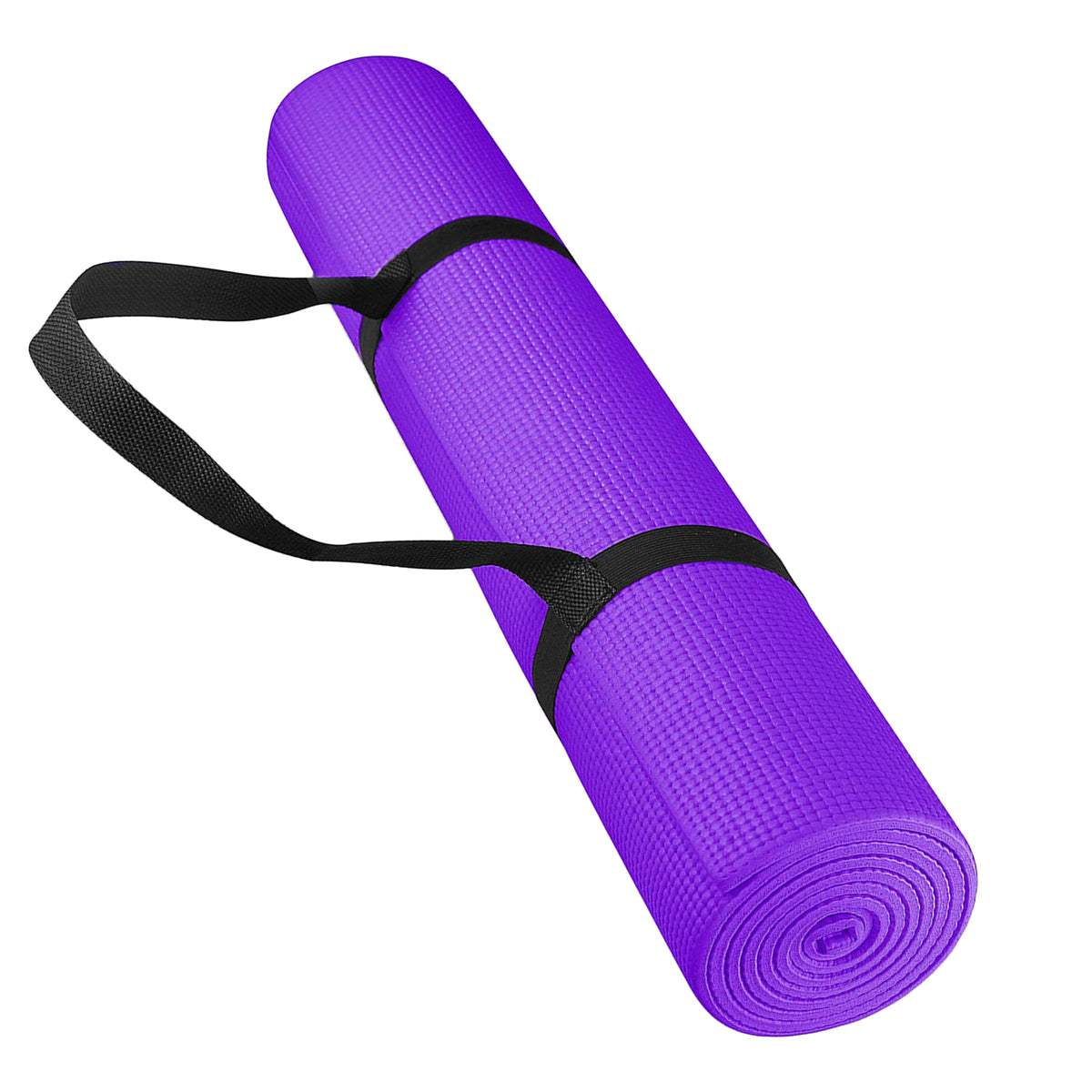 Purple yoga mat with carry strap