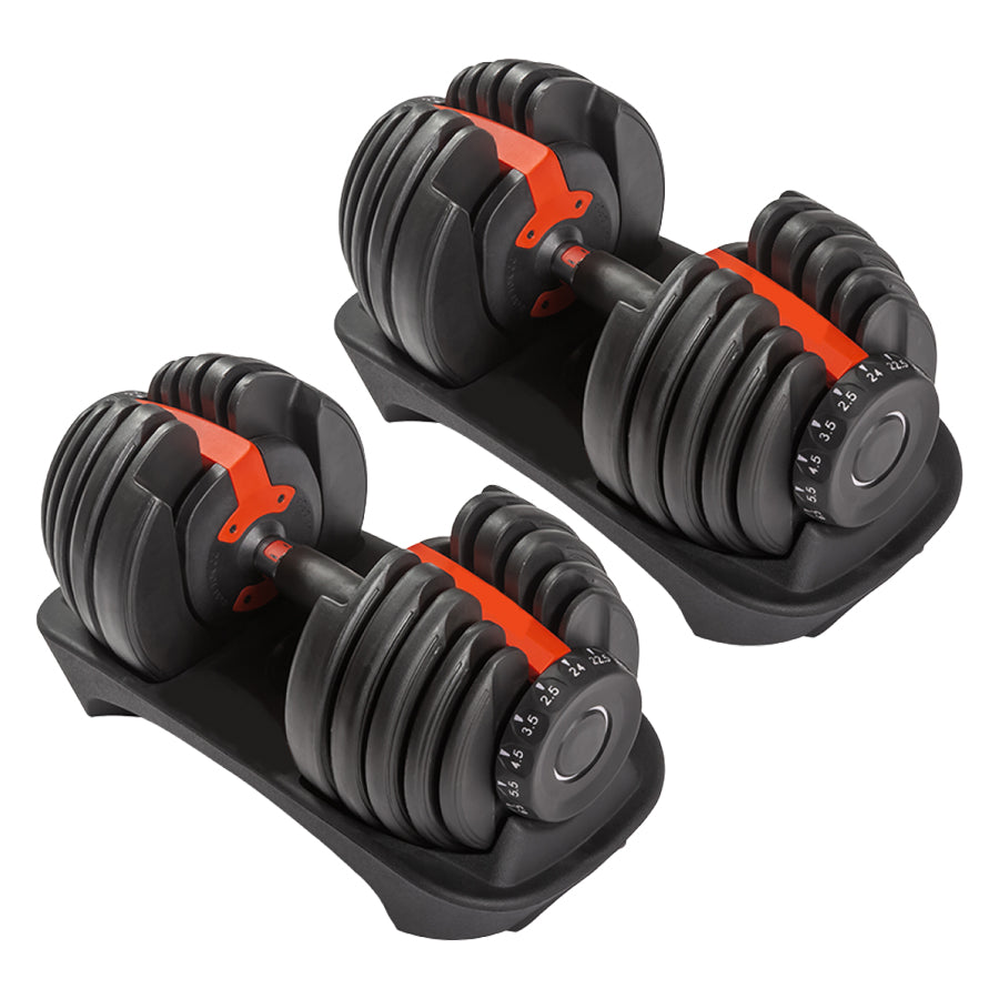 Pair of adjustable dumbbells with selector bases