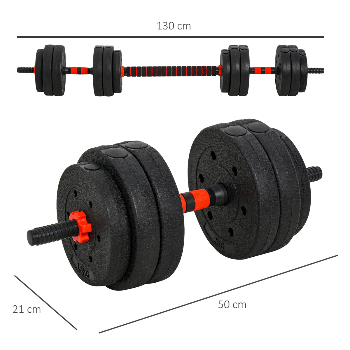 Dumbbell plates and barbell configuration diagram