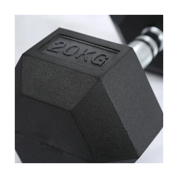Close-up of the marked weight on a hex dumbbell