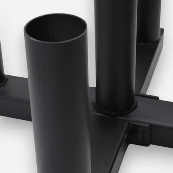Close-up of a barbell floor storage stand