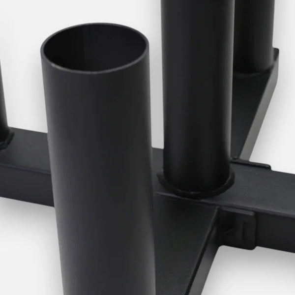 Close-up of a barbell floor storage stand