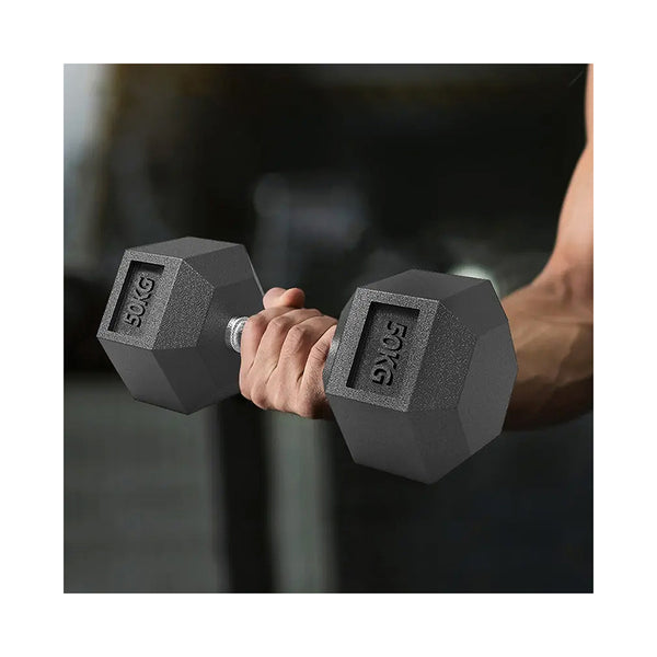 Person holding a hex dumbbell