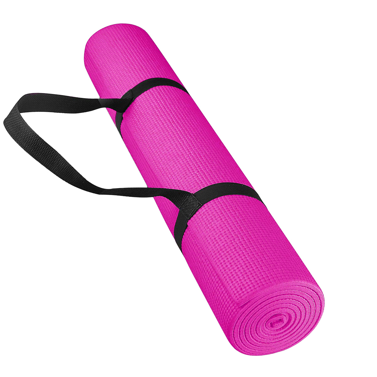 Pink yoga mat with carry strap