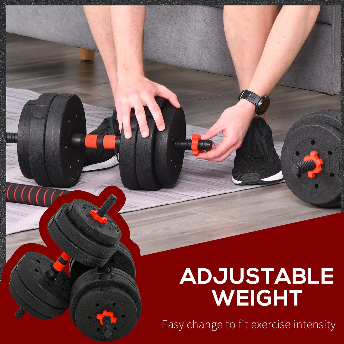 Hands adjusting plates on a dumbbell