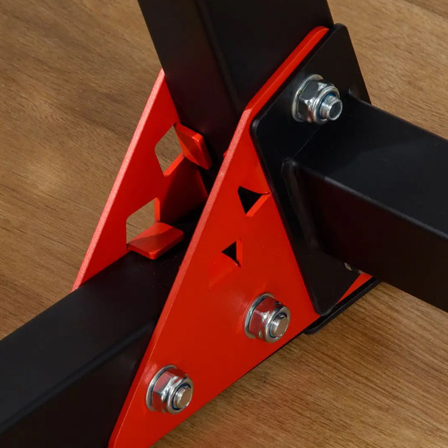 Close-up of a dip station frame joint