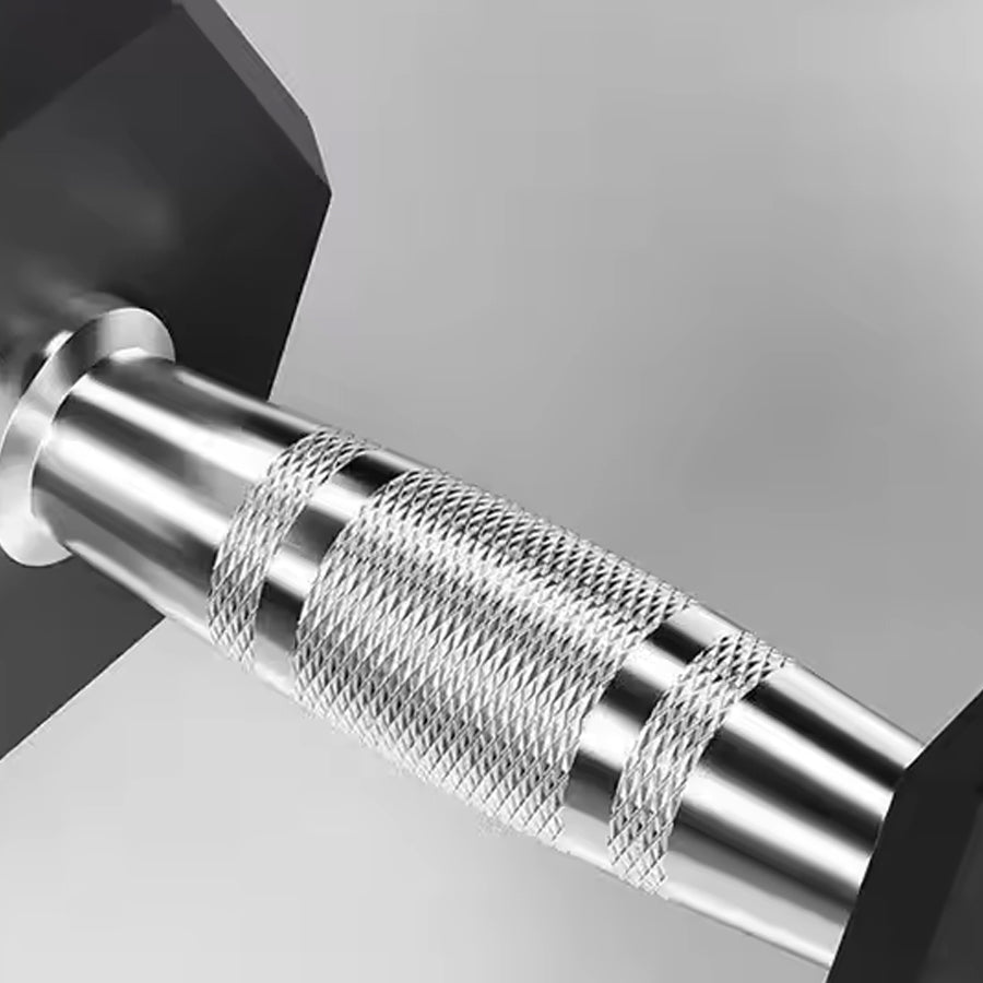 Close-up of a chrome dumbbell handle
