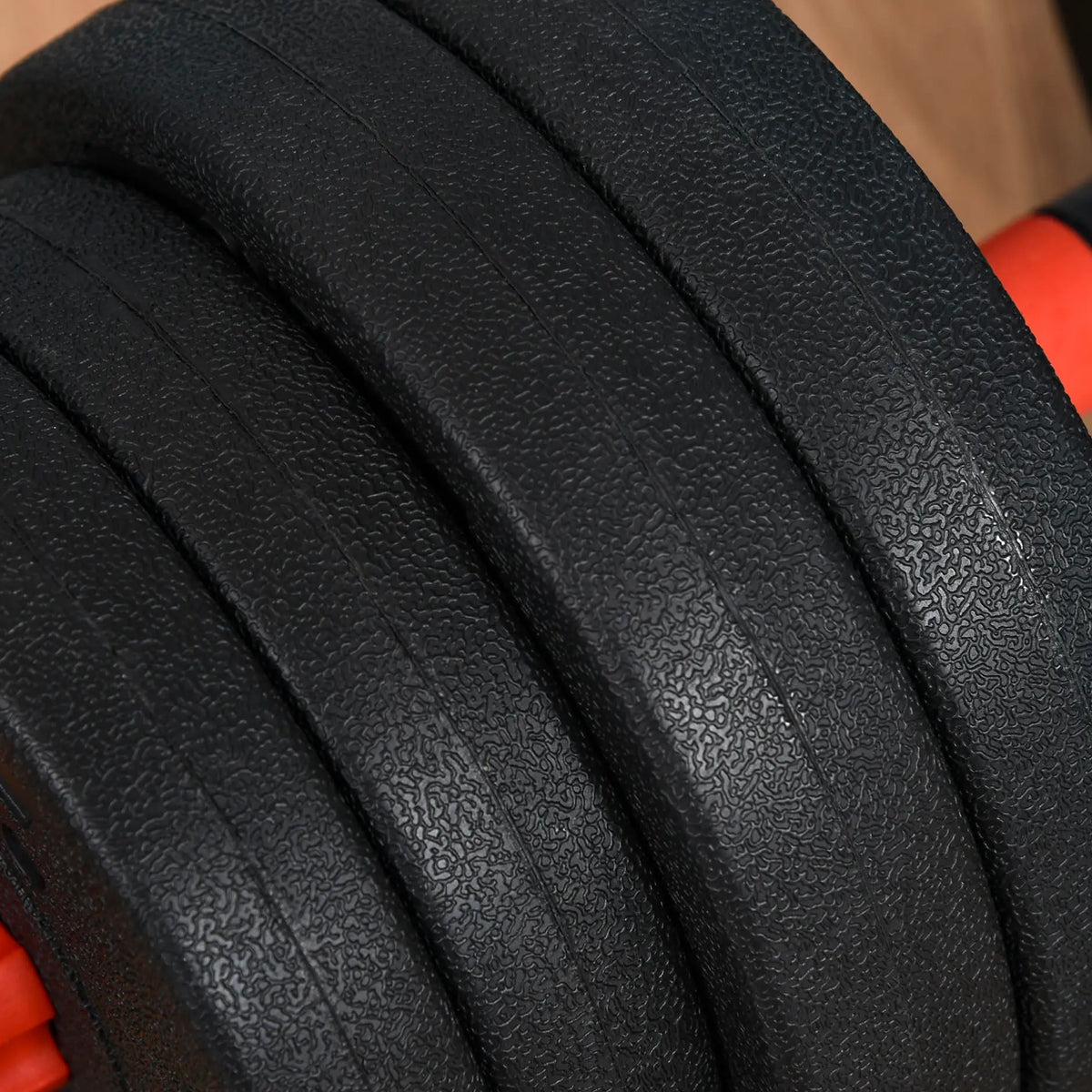 Close-up of a black weight plate