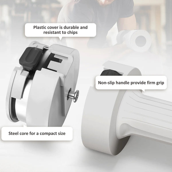 Close-up diagram of an adjustable dumbbell handle and selector