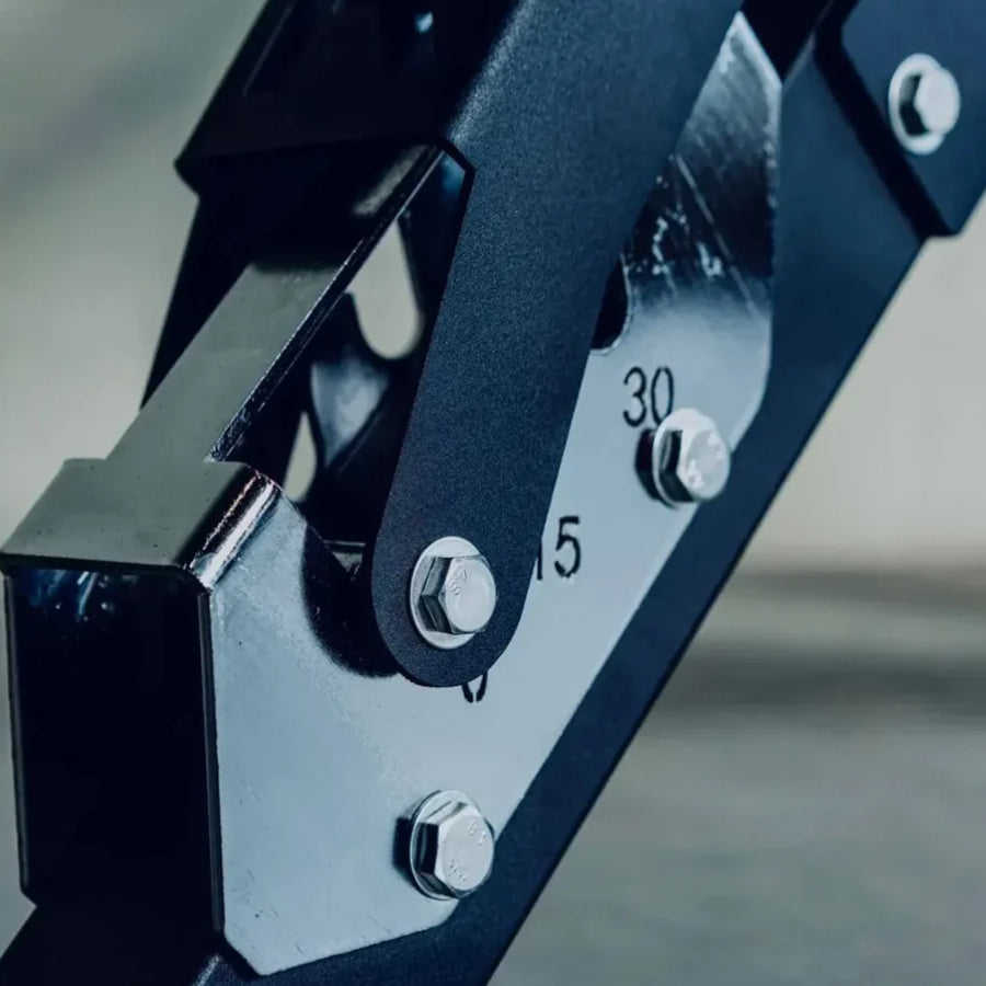 Close-up of a weight bench adjustment mechanism