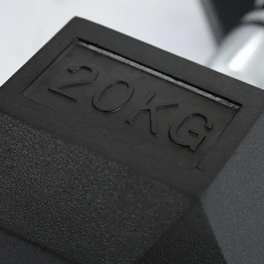 Close-up of a hex dumbbell head