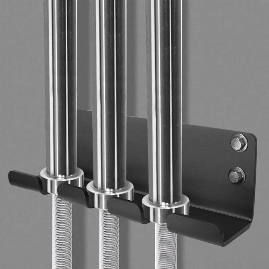 Bars held vertically by wall storage brackets