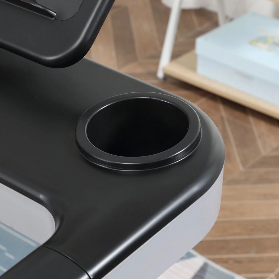 Close-up of a treadmill console cup holder