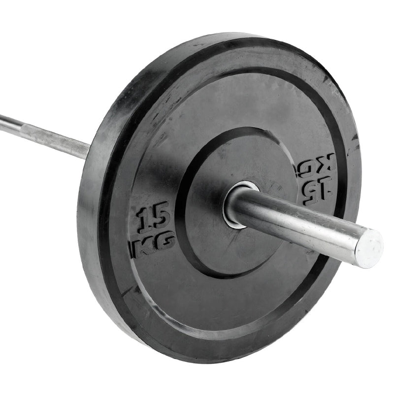 Close-up of a weight plate on an Olympic barbell