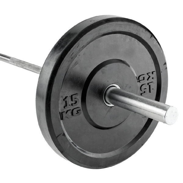 Close-up of a weight plate on an Olympic barbell