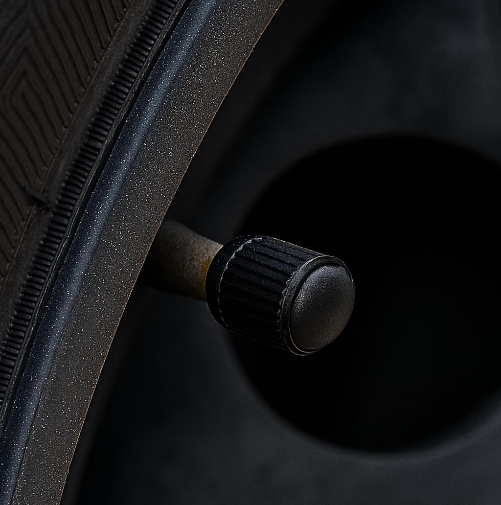 Valve cap fitted on a wheel