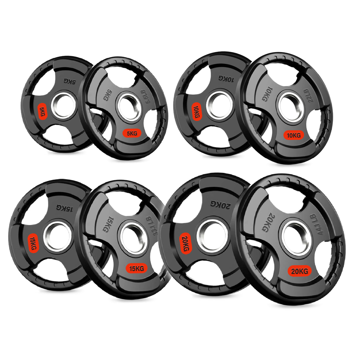 Set of tri-grip weight plates