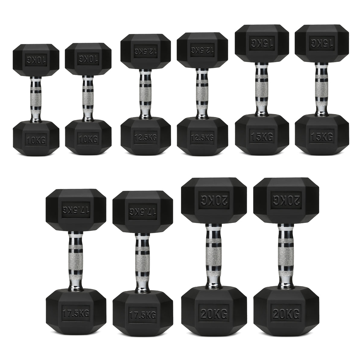 Set of hex dumbbell pairs
