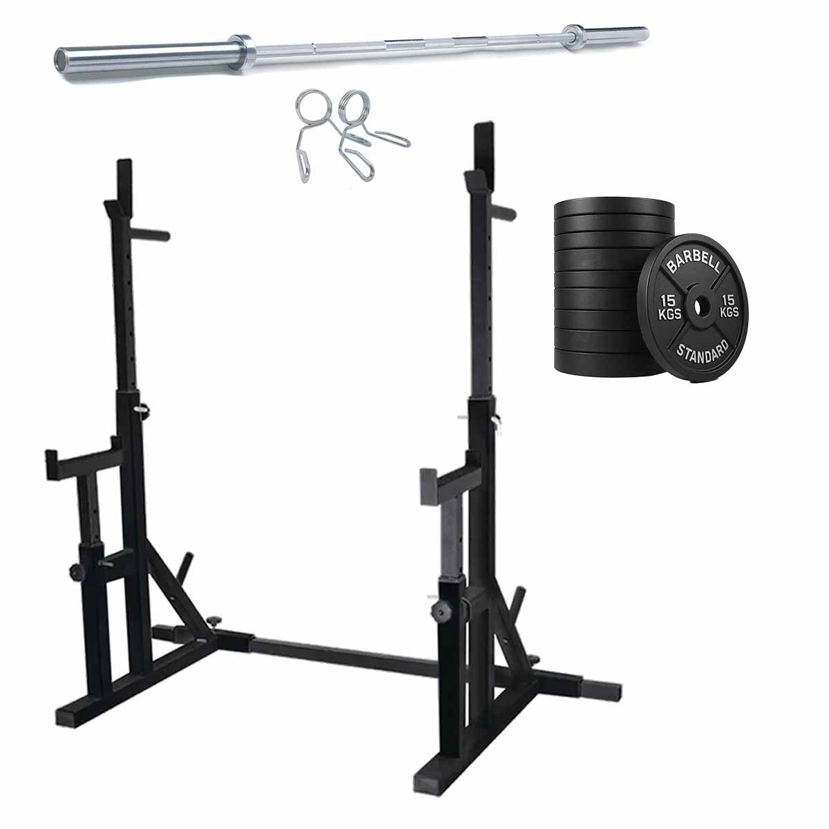 Black squat rack with weight plate options