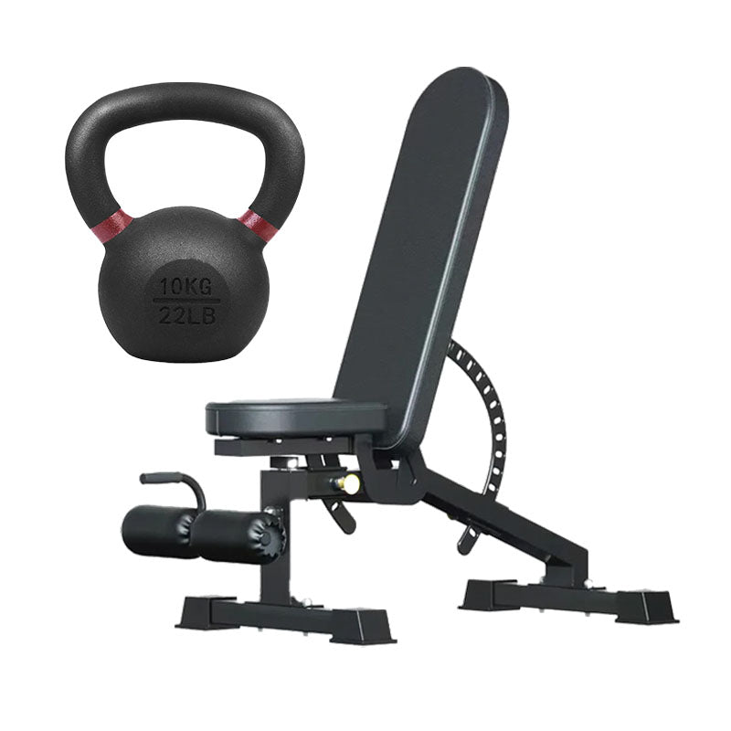 Cast iron kettlebell and adjustable weight bench