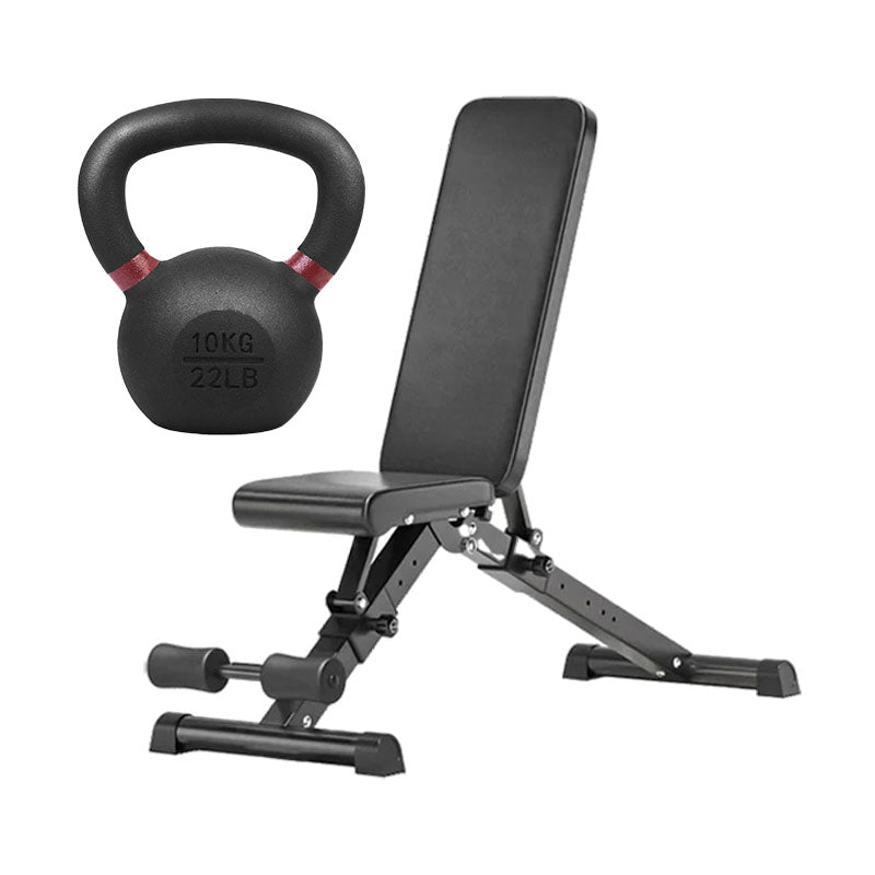 Cast iron kettlebell and adjustable weight bench