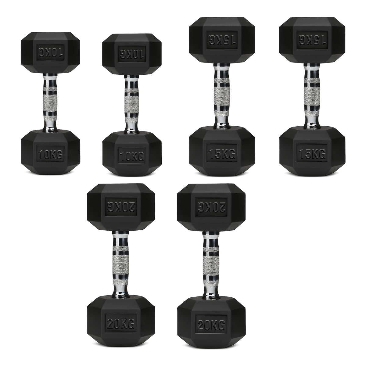 Set of hex dumbbell pairs