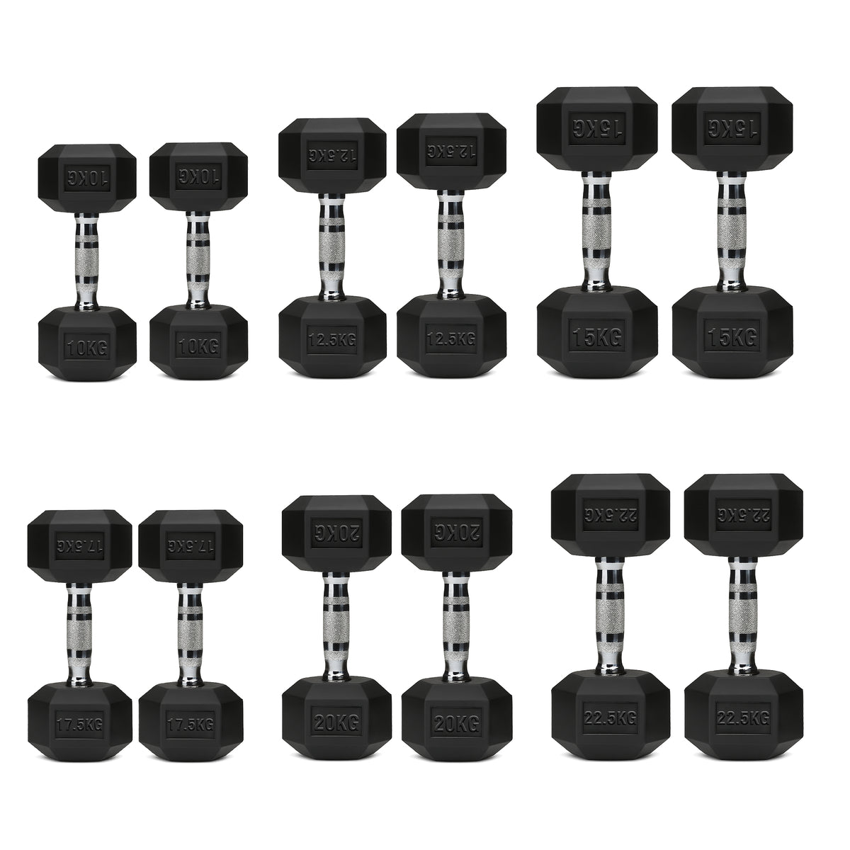 Set of hex dumbbell pairs