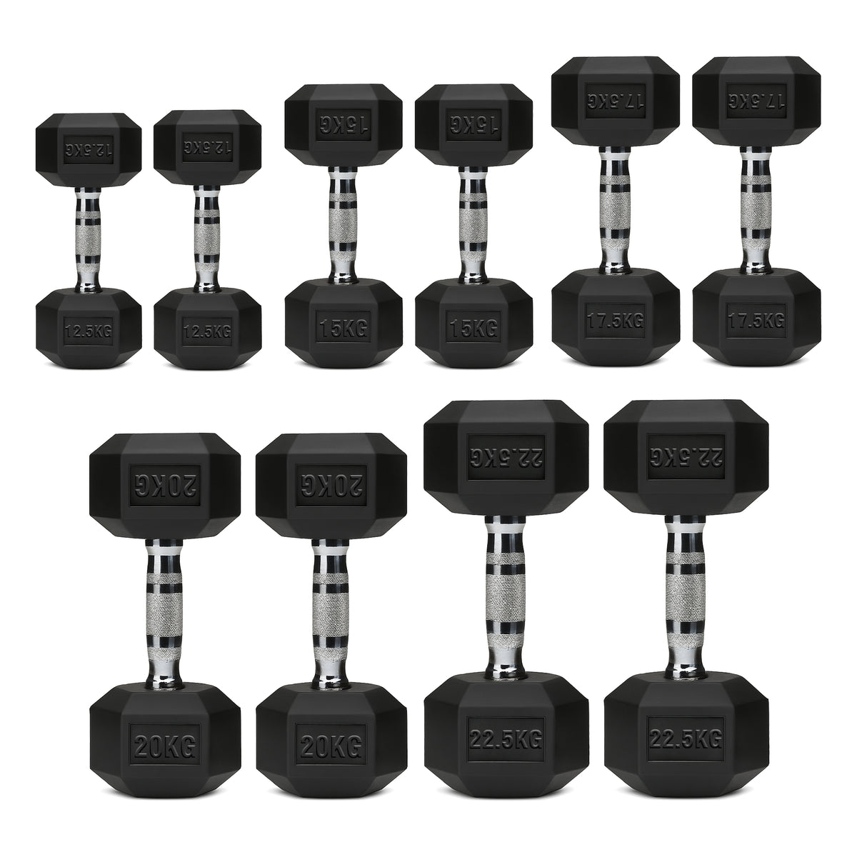 Set of hex dumbbell pairs