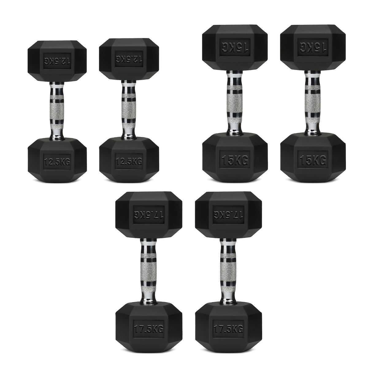Set of hex dumbbell pairs
