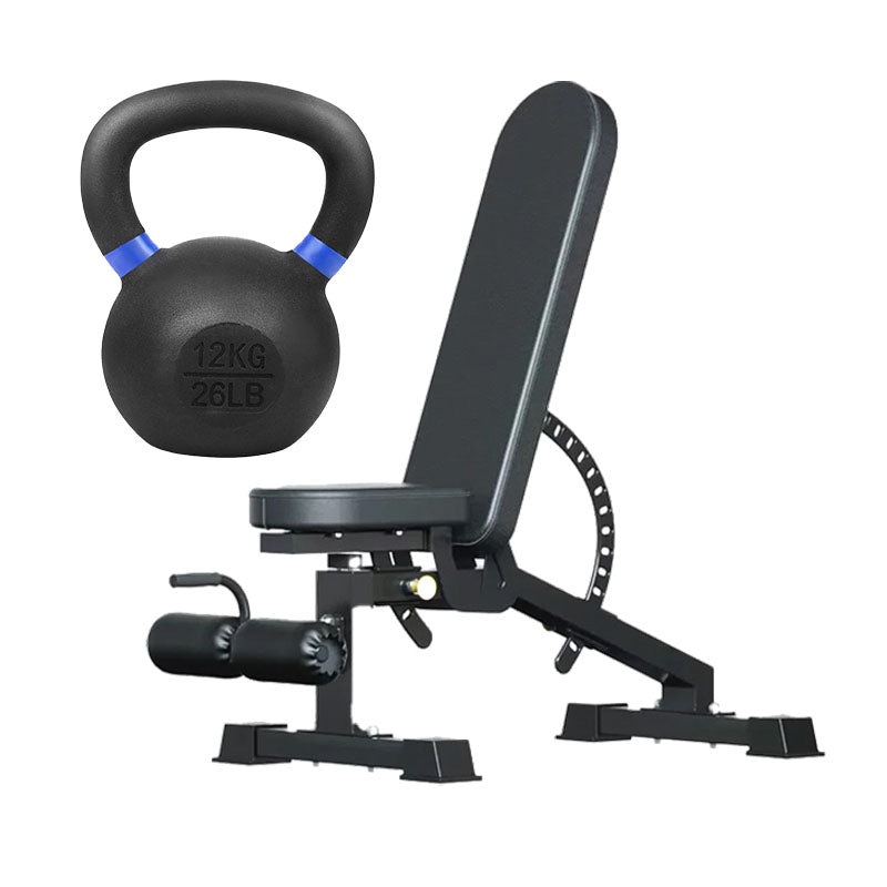 Cast iron kettlebell and adjustable weight bench
