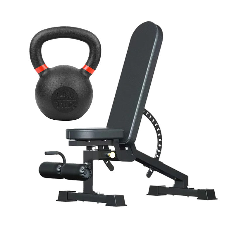 Cast iron kettlebell and adjustable weight bench