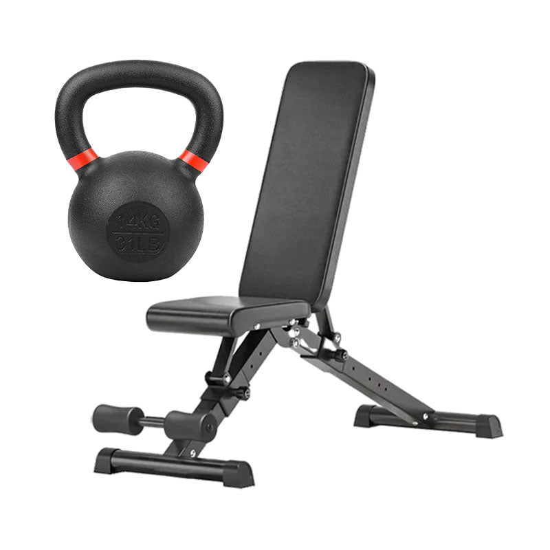 Cast iron kettlebell and adjustable weight bench