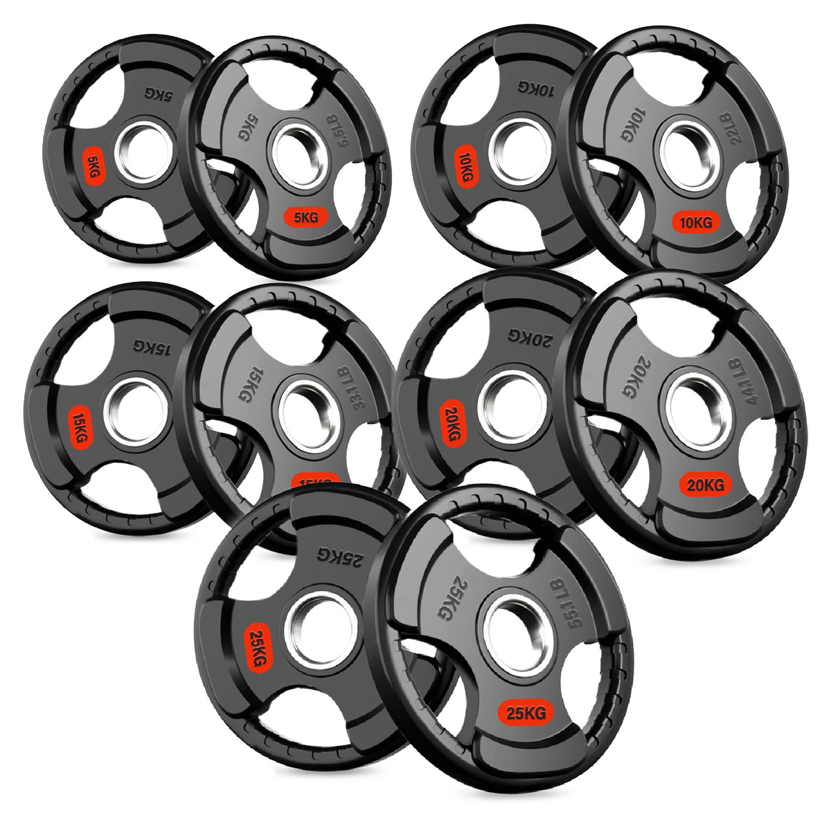 Set of tri-grip weight plates