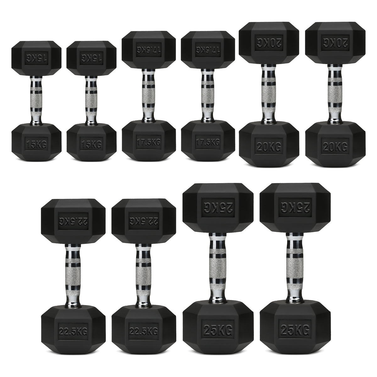 Set of hex dumbbell pairs