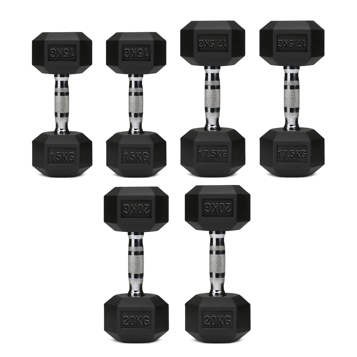 Set of hex dumbbell pairs