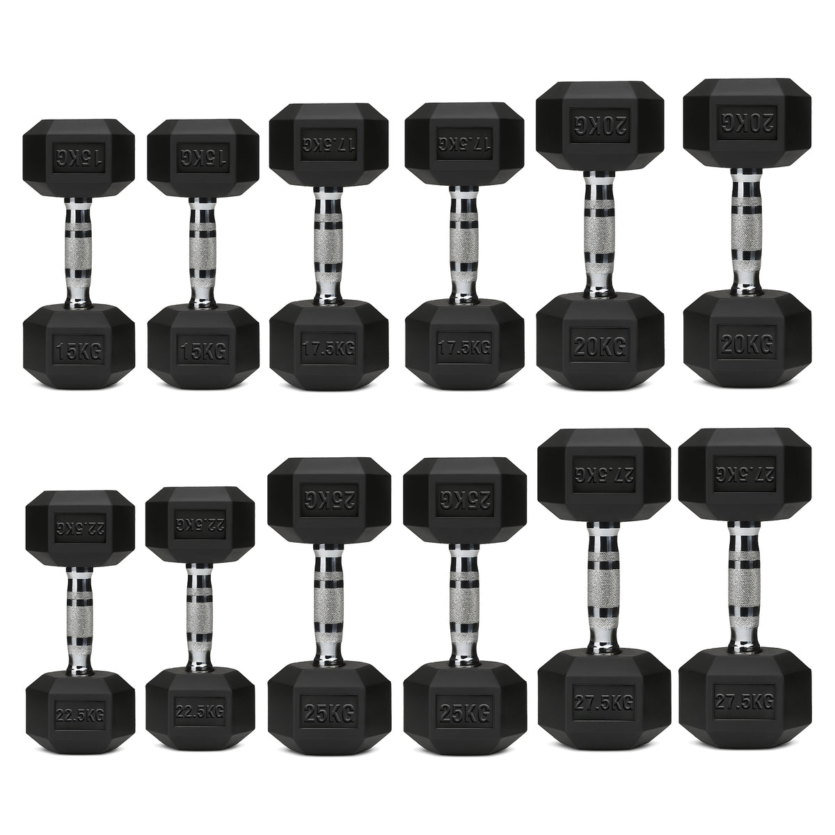 Set of hex dumbbell pairs