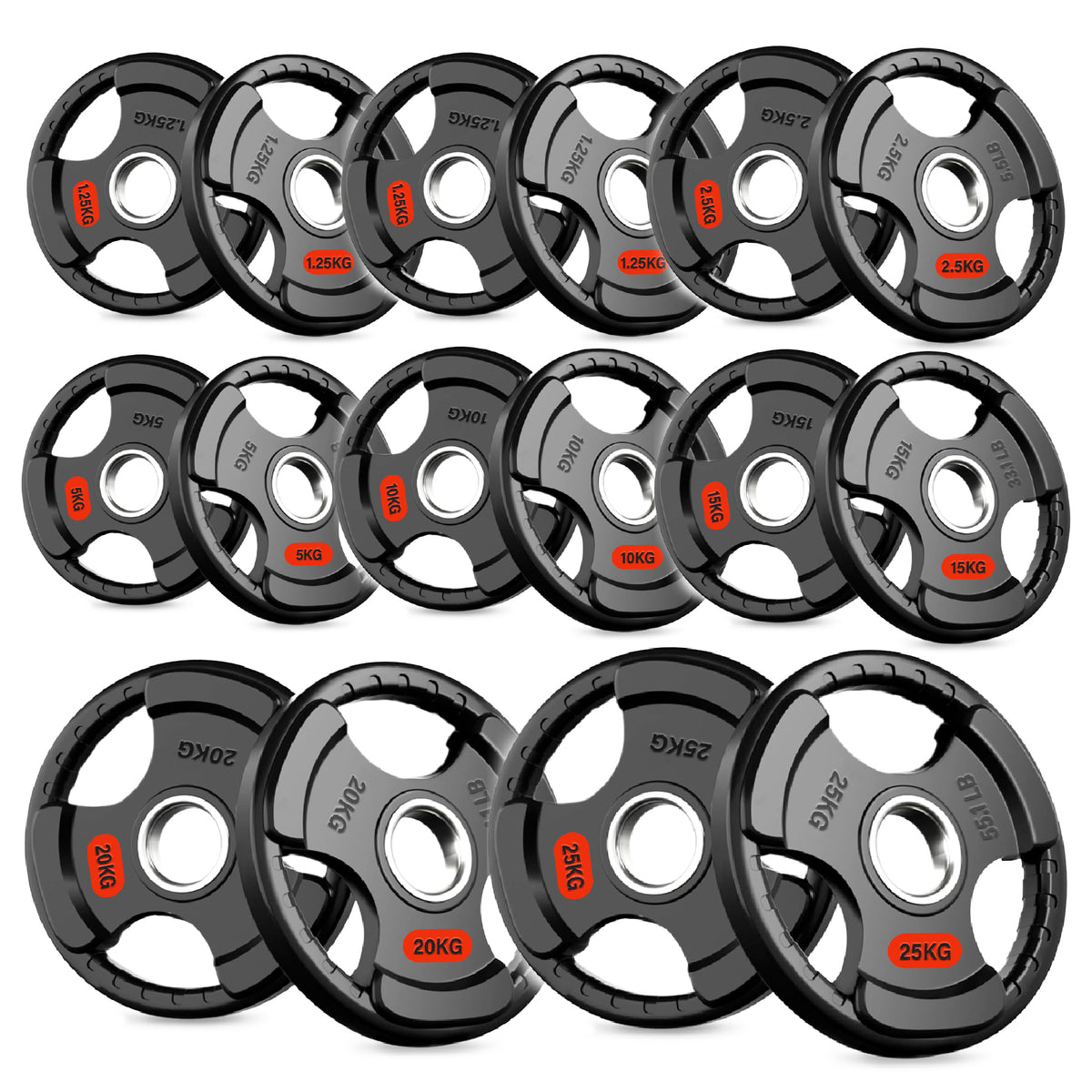 Set of tri-grip weight plates