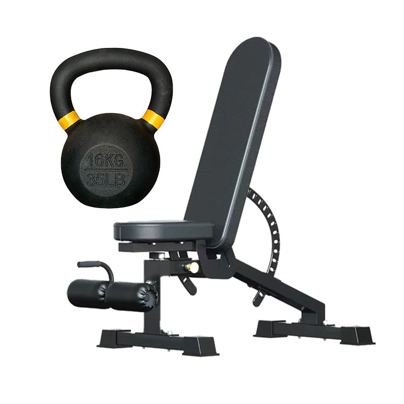 Cast iron kettlebell and adjustable weight bench