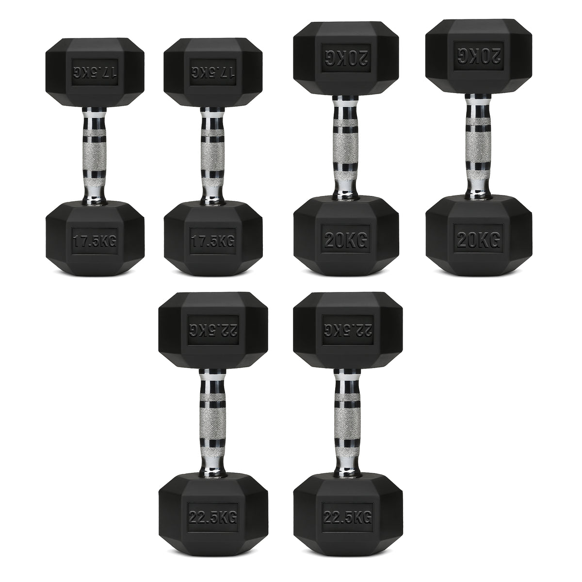 Set of hex dumbbell pairs