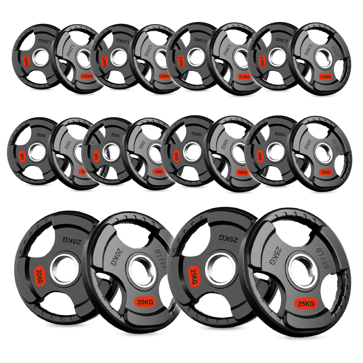 Set of tri-grip weight plates